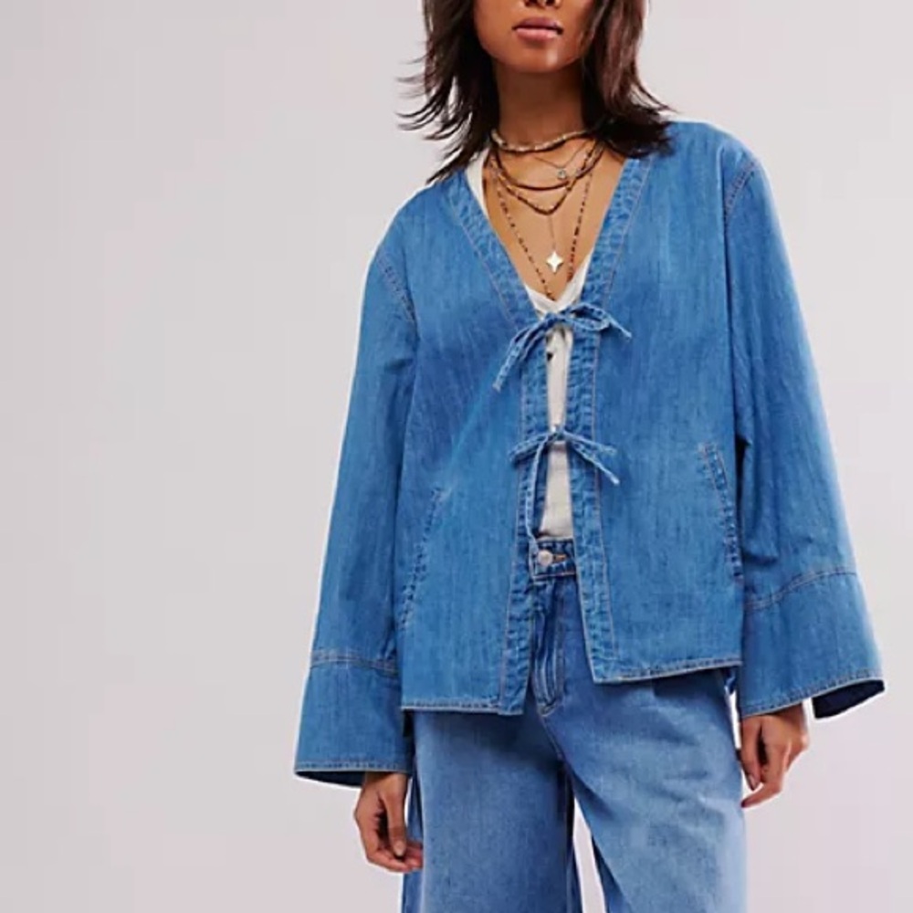 Free People Tie-Front Denim Jacket